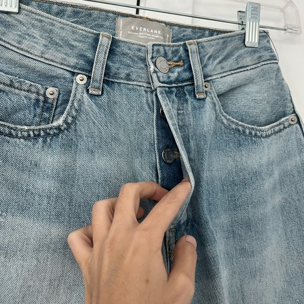 Everlane NWT 24 Crop Curvy 90s Cheeky Straight Jean Patched Blue - Picture 8 of 8